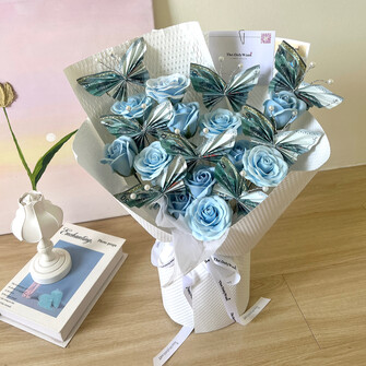 Cash butterfly w soap flower bouquet 04